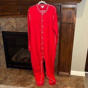 Vintage J Crew knit goods red one piece onesie union suit pajamas size L